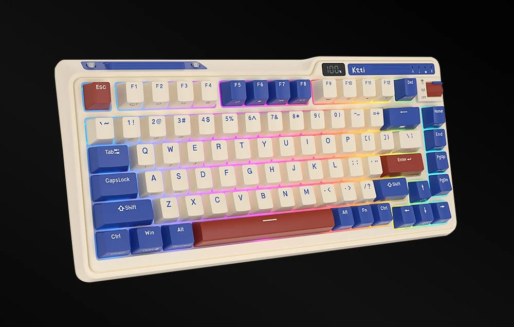Mechaninė klaviatūra Royal Kludge KZZI K75 pro RGB, momentinis jungiklis (retro mėlynas) aprašymas - Prekės nuotrauka Mechaninė klaviatūra Royal Kludge KZZI K75 pro RGB, momentinis jungiklis (retro mėlynas) aprašymas - Prekės nuotrauka