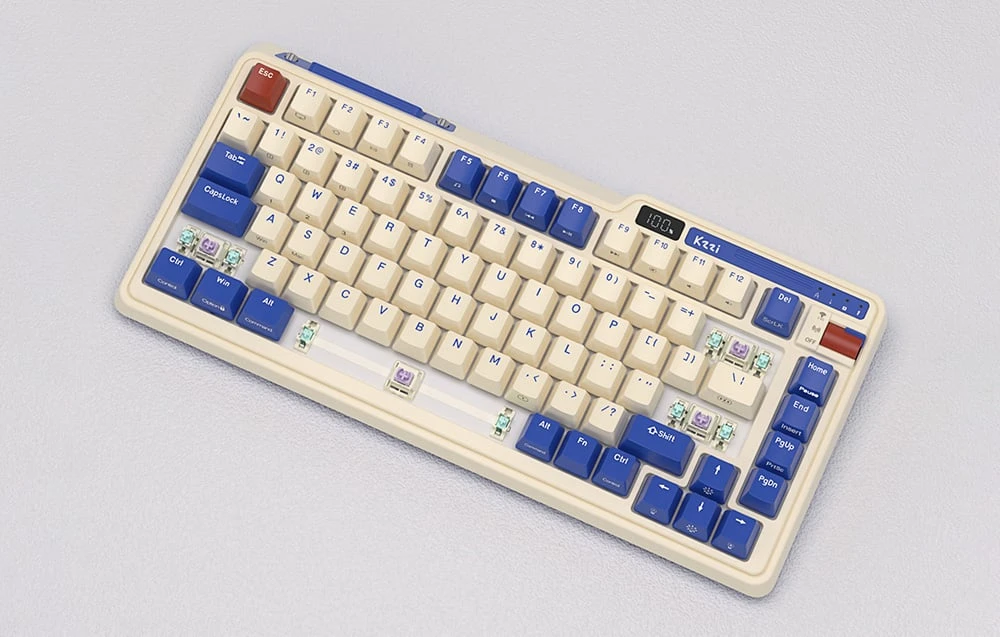 Mechaninė klaviatūra Royal Kludge KZZI K75 pro RGB, momentinis jungiklis (retro mėlynas) aprašymas - Prekės nuotrauka Mechaninė klaviatūra Royal Kludge KZZI K75 pro RGB, momentinis jungiklis (retro mėlynas) aprašymas - Prekės nuotrauka