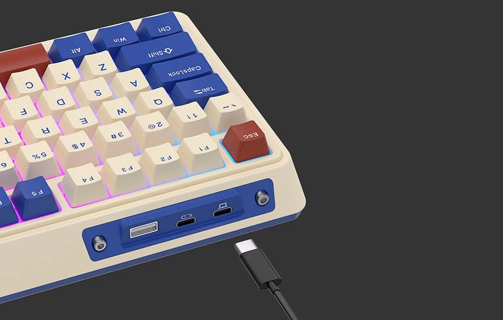 Mechaninė klaviatūra Royal Kludge KZZI K75 pro RGB, momentinis jungiklis (retro mėlynas) aprašymas - Prekės nuotrauka Mechaninė klaviatūra Royal Kludge KZZI K75 pro RGB, momentinis jungiklis (retro mėlynas) aprašymas - Prekės nuotrauka