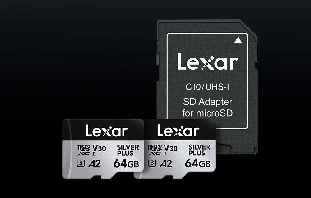 Atminties kortelė Set of 2 Lexar High-Performance Sidabrinis Plus Micro SDXC 2x64GB memory cards + adapter aprašymas - Prekės nuotrauka