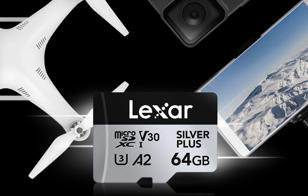 Atminties kortelė Set of 2 Lexar High-Performance Sidabrinis Plus Micro SDXC 2x64GB memory cards + adapter aprašymas - Prekės nuotrauka