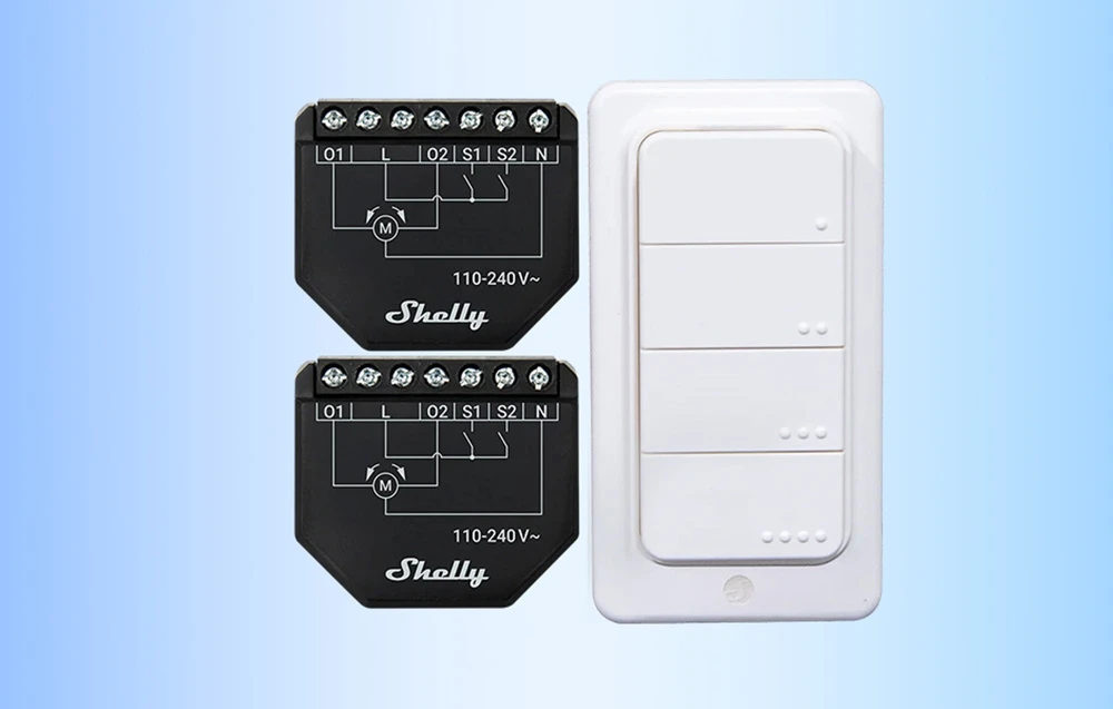 2 žaliuzių/užuolaidų WiFi valdiklių rinkinys „Shelly Shutter“ + BLU RC mygtukas 4 aprašymas - Prekės nuotrauka