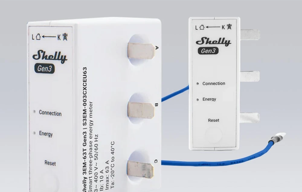 Shelly 3EM-63T Gen3 elektros sąnaudų skaitiklis aprašymas - Prekės nuotrauka