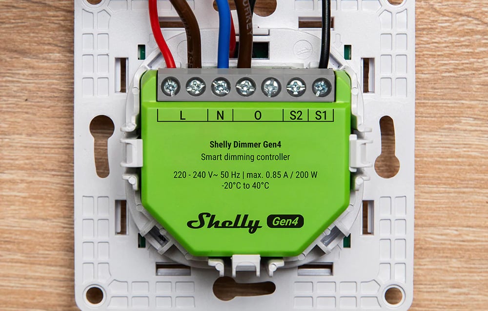 Shelly Dimmer GEN4 Išmanusis 1 kanalo Wi-Fi, Zigbee dimeris aprašymas - Prekės nuotrauka Shelly Dimmer GEN4 Išmanusis 1 kanalo Wi-Fi, Zigbee dimeris aprašymas - Prekės nuotrauka