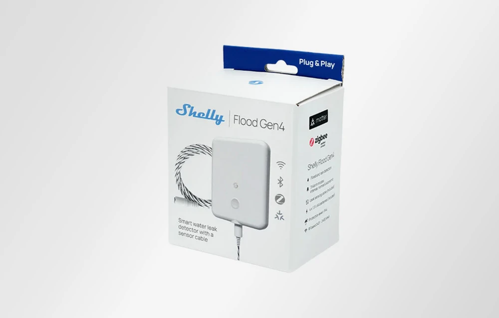Shelly Flood Gen4 Multiprotocol išmanusis vandens nuotėkio sensorius aprašymas - Prekės nuotrauka