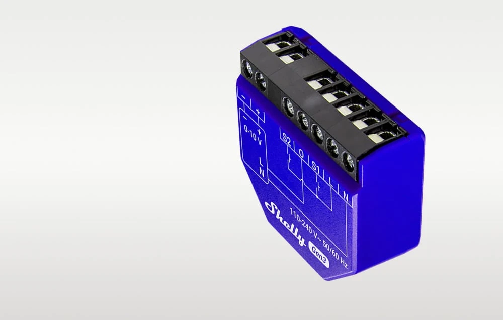 Shelly Gen3 Dimmer 0/1-10V PM šviesos intensyvuno valdiklis (Wifi, Bluetooth) aprašymas - Prekės nuotrauka Shelly Gen3 Dimmer 0/1-10V PM šviesos intensyvuno valdiklis (Wifi, Bluetooth) aprašymas - Prekės nuotrauka