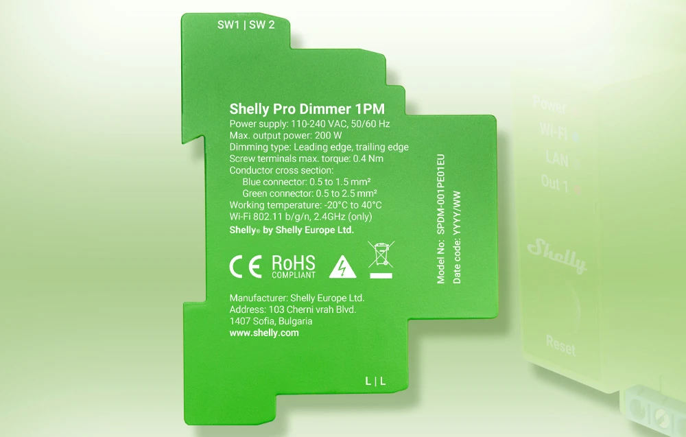 Shelly Pro Dimmer 1PM 1 kanalo pritemdymo modulis aprašymas - Prekės nuotrauka Shelly Pro Dimmer 1PM 1 kanalo pritemdymo modulis aprašymas - Prekės nuotrauka