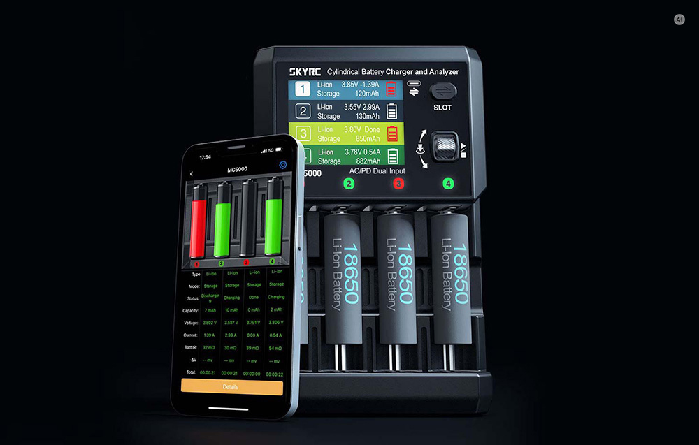 Baterijų Įkroviklis Ir Analizatorius - SkyRC MC5000 USB-C 4 Lizdų 5 A/2 A aprašymas - Prekės nuotrauka