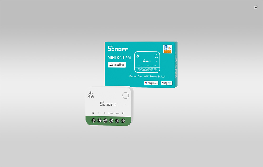 Išmanusis Jungiklis - SONOFF MINI-1GSP Wi‑Fi Matter Balta/Žalia aprašymas - Prekės nuotrauka