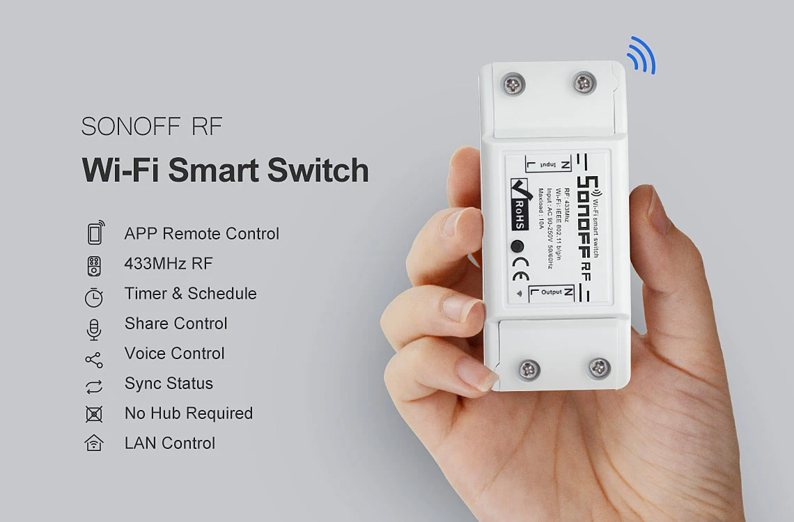 Sonoff RF R2 1 - kanalo išmani relė valdoma WiFi + 433MHz RF - 230VAC 2200W aprašymas - Prekės nuotrauka Sonoff RF R2 1 - kanalo išmani relė valdoma WiFi + 433MHz RF - 230VAC 2200W aprašymas - Prekės nuotrauka