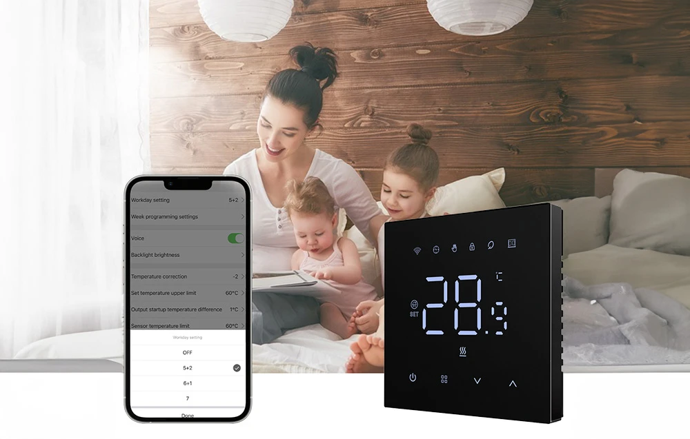 Išmanusis termostatas Avatto WT410-16A-B elektrinis šildymas 16A WiFi aprašymas - Prekės nuotrauka