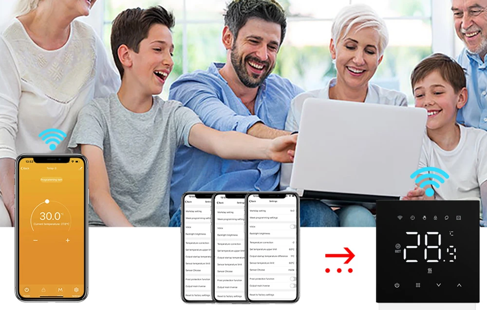 Išmanusis termostatas Avatto WT410-16A-B elektrinis šildymas 16A WiFi aprašymas - Prekės nuotrauka
