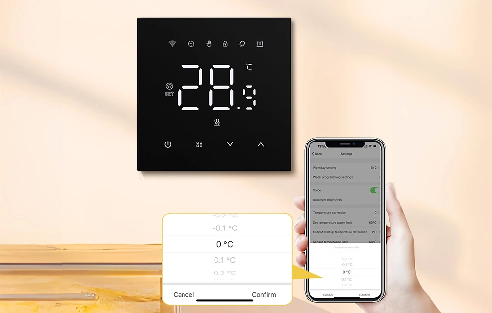 Išmanusis termostatas Avatto WT410-16A-B elektrinis šildymas 16A WiFi aprašymas - Prekės nuotrauka
