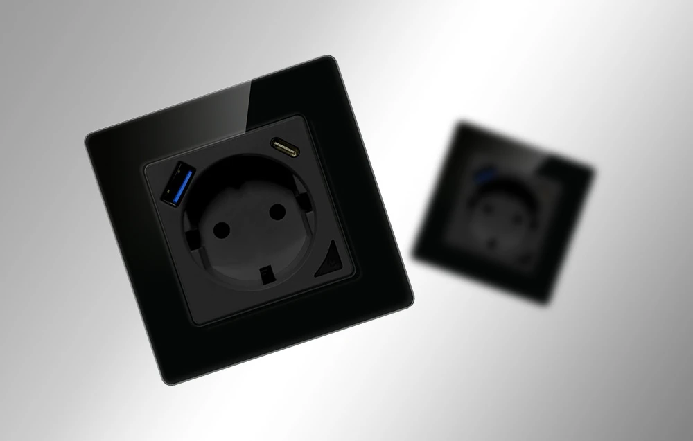 Sieninis šviestuvas Išmanusis WiFi sieninis lizdas Avatto N-WOT10-USB-B TUYA USB USB-C - juodas aprašymas - Prekės nuotrauka