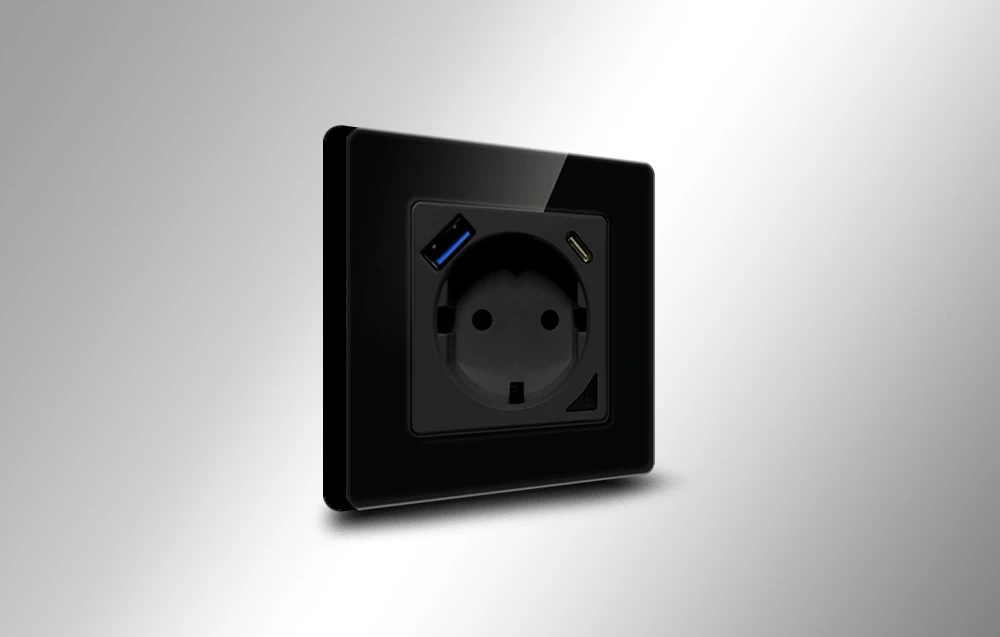 Sieninis šviestuvas Išmanusis WiFi sieninis lizdas Avatto N-WOT10-USB-B TUYA USB USB-C - juodas aprašymas - Prekės nuotrauka