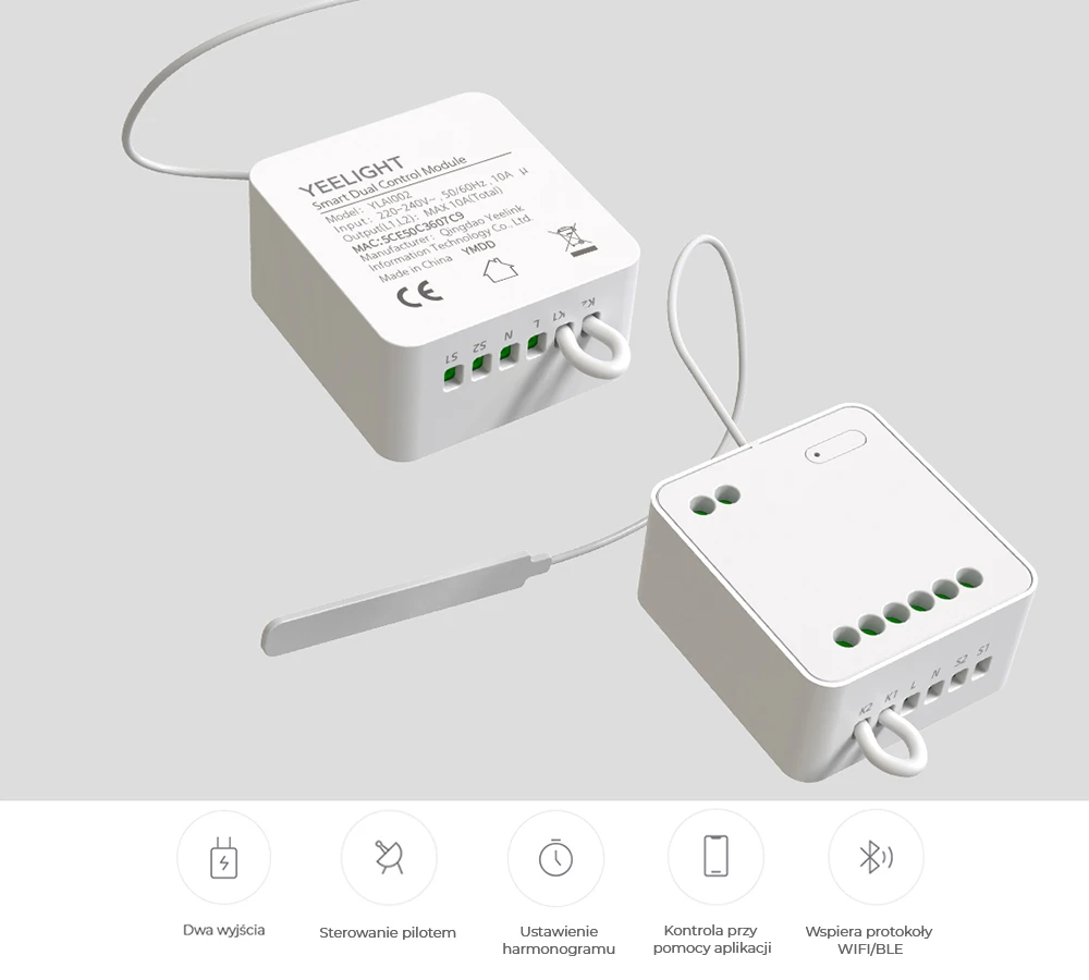 Yeelight | Smart Dual Control relės modulis | 200 W | „Wi-Fi“ IEEE 802.11 b/g/n 2,4 GHz aprašymas - Prekės nuotrauka