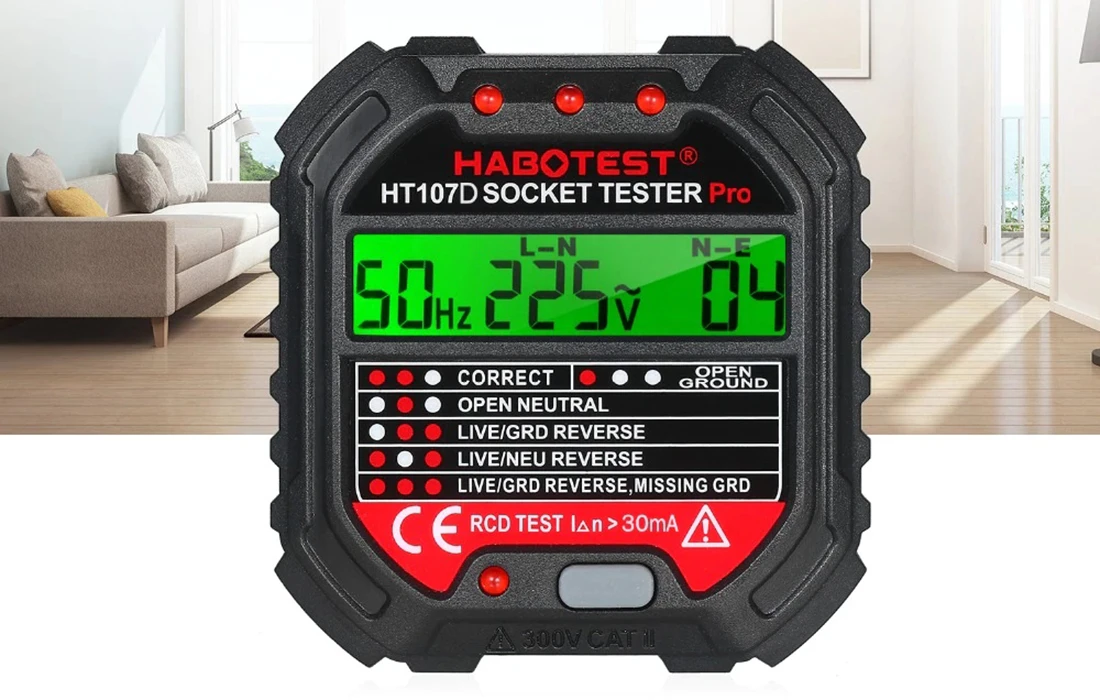 Lizdų testeris su skaitmeniniu ekranu Habotest HT107D aprašymas - Prekės nuotrauka Lizdų testeris su skaitmeniniu ekranu Habotest HT107D aprašymas - Prekės nuotrauka