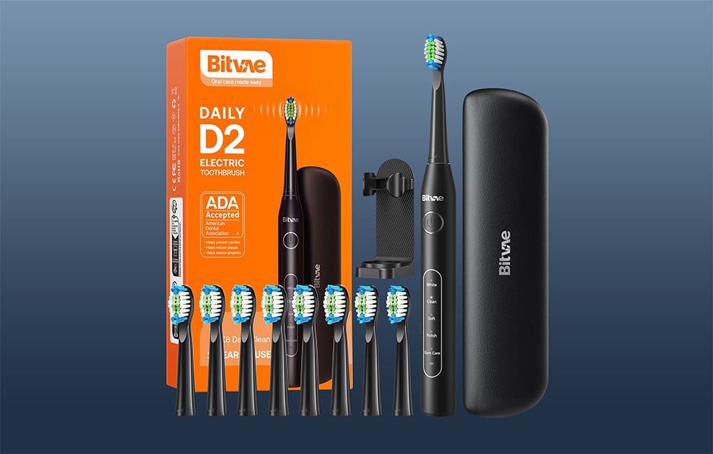 „Sonic“ dantų šepetėlis su antgaliais, skirtas kelionei