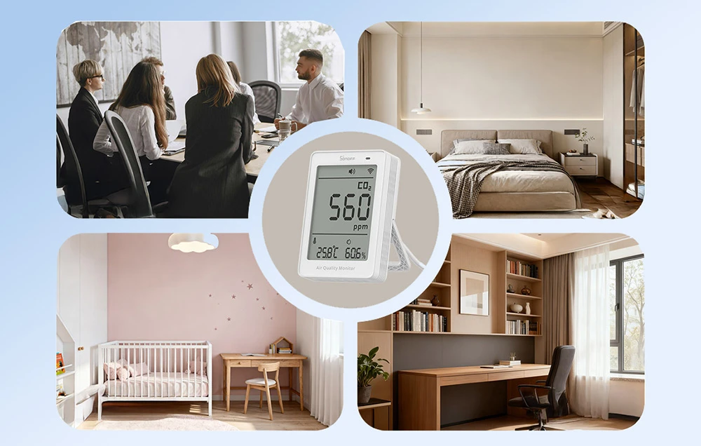 Sonoff AirGuard CO2 SAWF-08P Wifi temperatūros drėgmės ir CO2 sensorius, palaiko Matter aprašymas - Prekės nuotrauka Sonoff AirGuard CO2 SAWF-08P Wifi temperatūros drėgmės ir CO2 sensorius, palaiko Matter aprašymas - Prekės nuotrauka