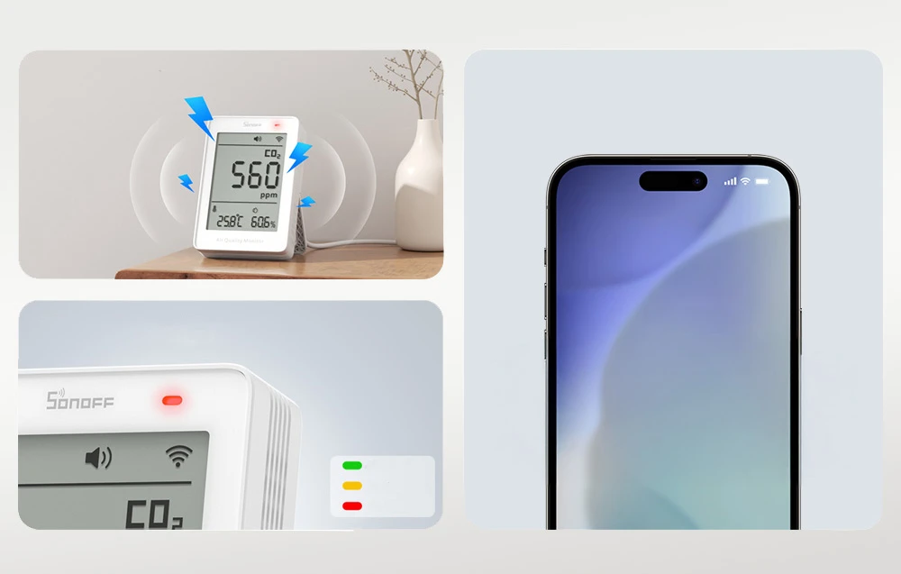 Sonoff AirGuard CO2 SAWF-08P Wifi temperatūros drėgmės ir CO2 sensorius, palaiko Matter aprašymas - Prekės nuotrauka Sonoff AirGuard CO2 SAWF-08P Wifi temperatūros drėgmės ir CO2 sensorius, palaiko Matter aprašymas - Prekės nuotrauka