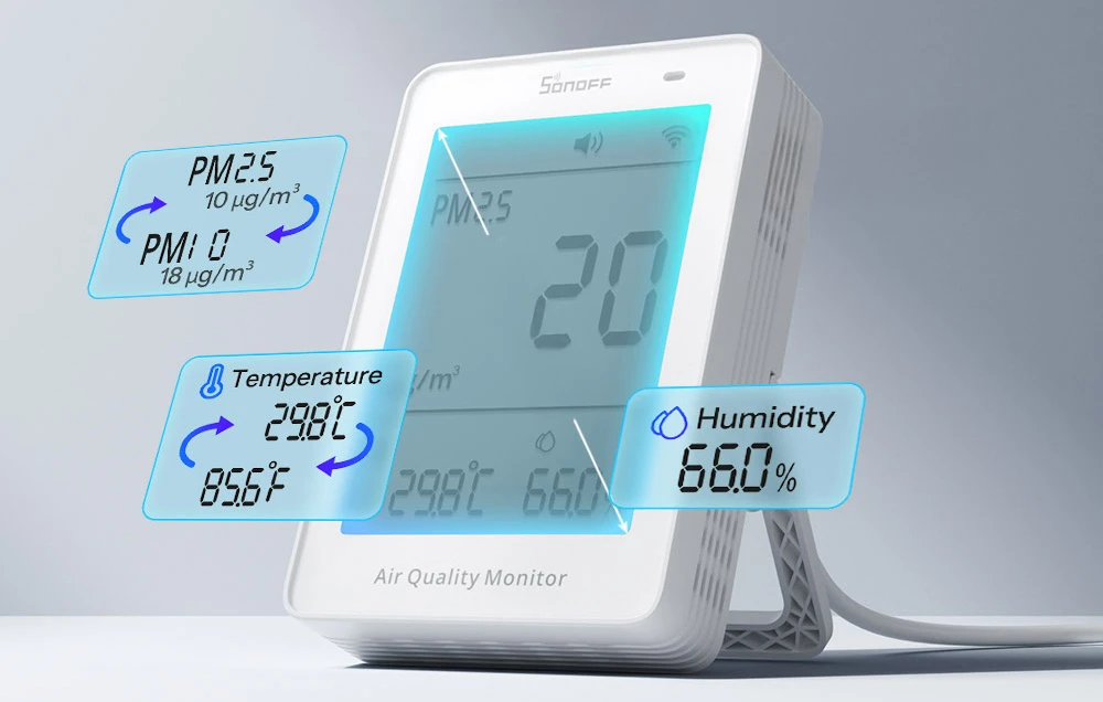 Drėkintuvas Sonoff AirGuard PM2.5 Wi-Fi oro kokybės sensorius, palaiko Matter aprašymas - Prekės nuotrauka Drėkintuvas Sonoff AirGuard PM2.5 Wi-Fi oro kokybės sensorius, palaiko Matter aprašymas - Prekės nuotrauka