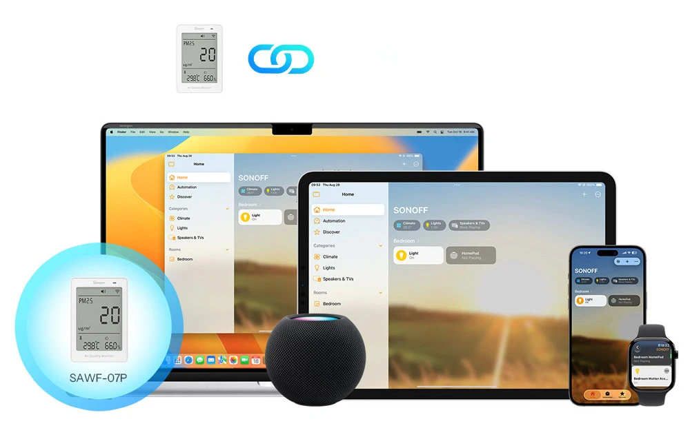 Drėkintuvas Sonoff AirGuard PM2.5 Wi-Fi oro kokybės sensorius, palaiko Matter aprašymas - Prekės nuotrauka Drėkintuvas Sonoff AirGuard PM2.5 Wi-Fi oro kokybės sensorius, palaiko Matter aprašymas - Prekės nuotrauka