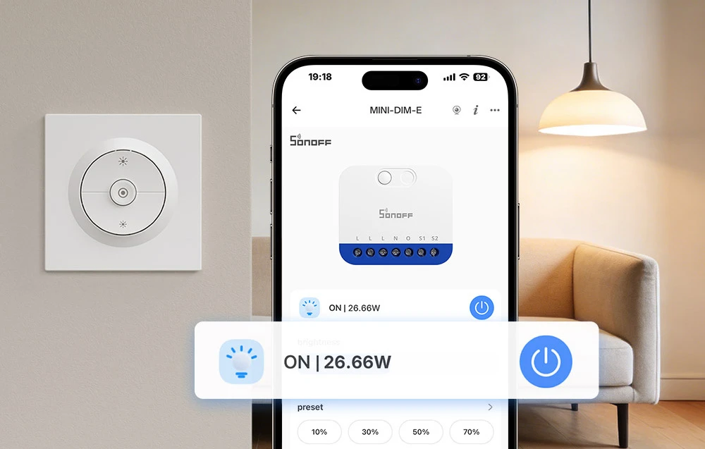 Sonoff Fusion serijos Orb-DIM 1 kanalo Matter over Wifi dimeris aprašymas - Prekės nuotrauka