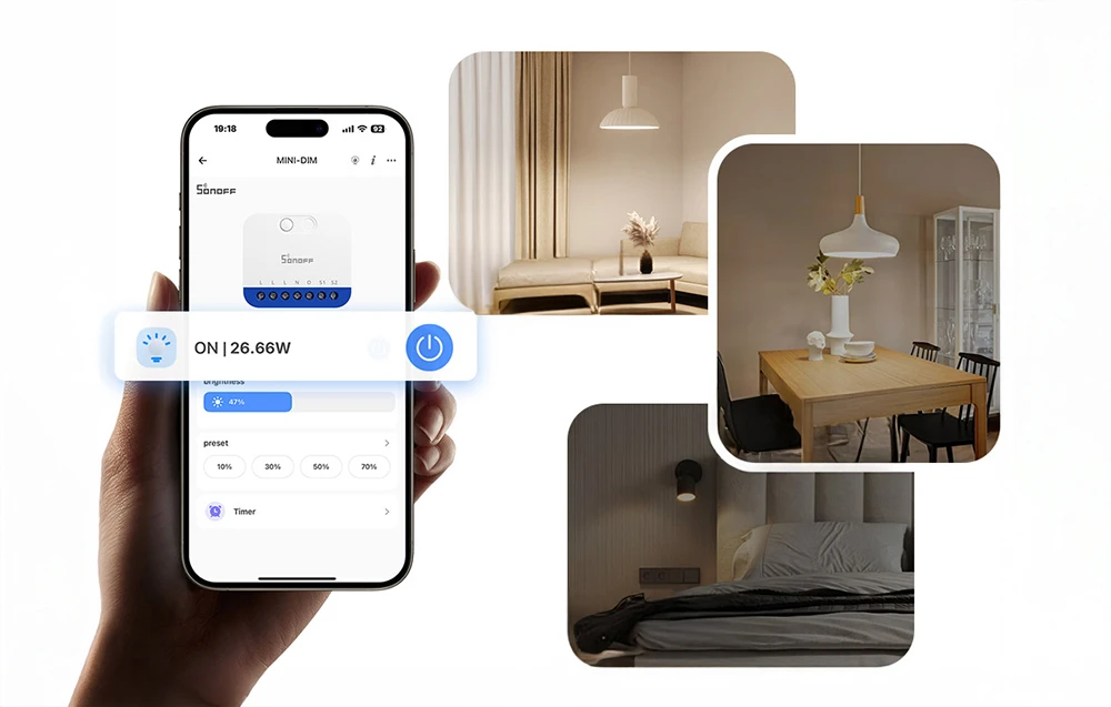 Sonoff Mini Extreme Dim išmanusis 1 kanalo Wi-Fi dimeris, Matter aprašymas - Prekės nuotrauka Sonoff Mini Extreme Dim išmanusis 1 kanalo Wi-Fi dimeris, Matter aprašymas - Prekės nuotrauka