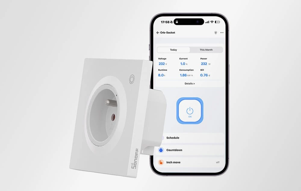 Sonoff WS01TPE-E WiFi Smart Wall Socket (Type E) aprašymas - Prekės nuotrauka