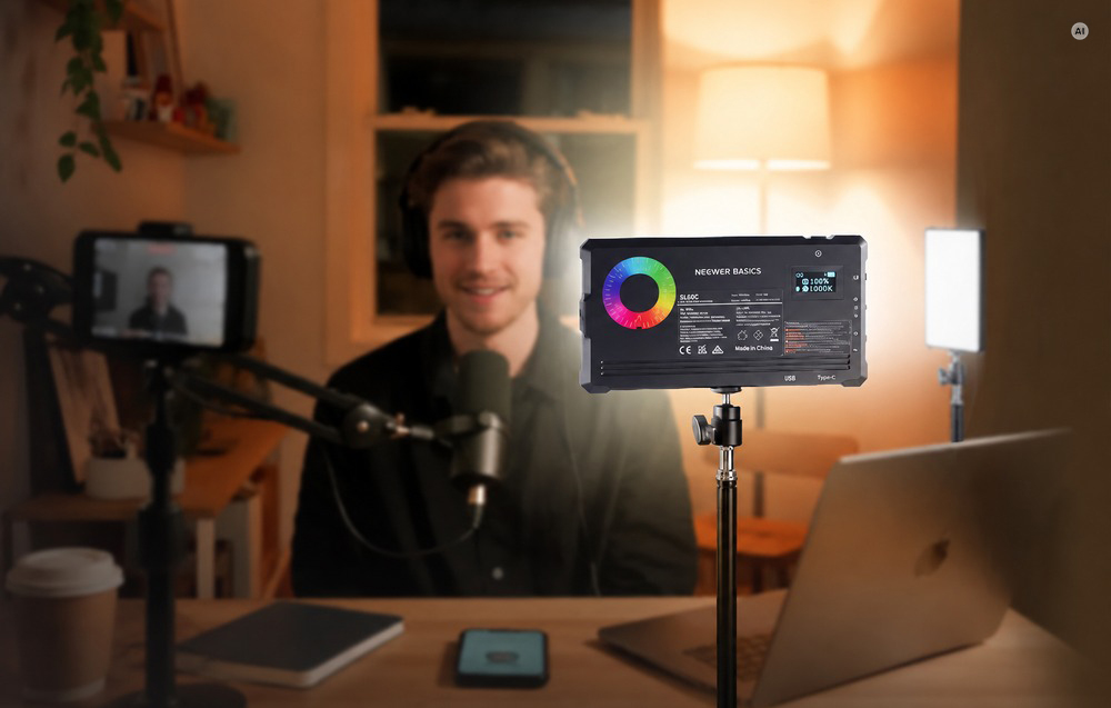 LED Vaizdo Šviestuvas - Neewer SL90C RGB Studijinis Šviestuvas 2700–7500 K Juodas aprašymas - Prekės nuotrauka