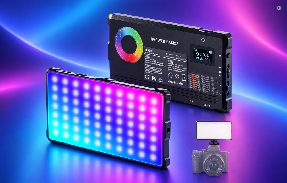 LED Vaizdo Šviestuvas - Neewer SL90C RGB Studijinis Šviestuvas 2700–7500 K Juodas aprašymas - Prekės nuotrauka