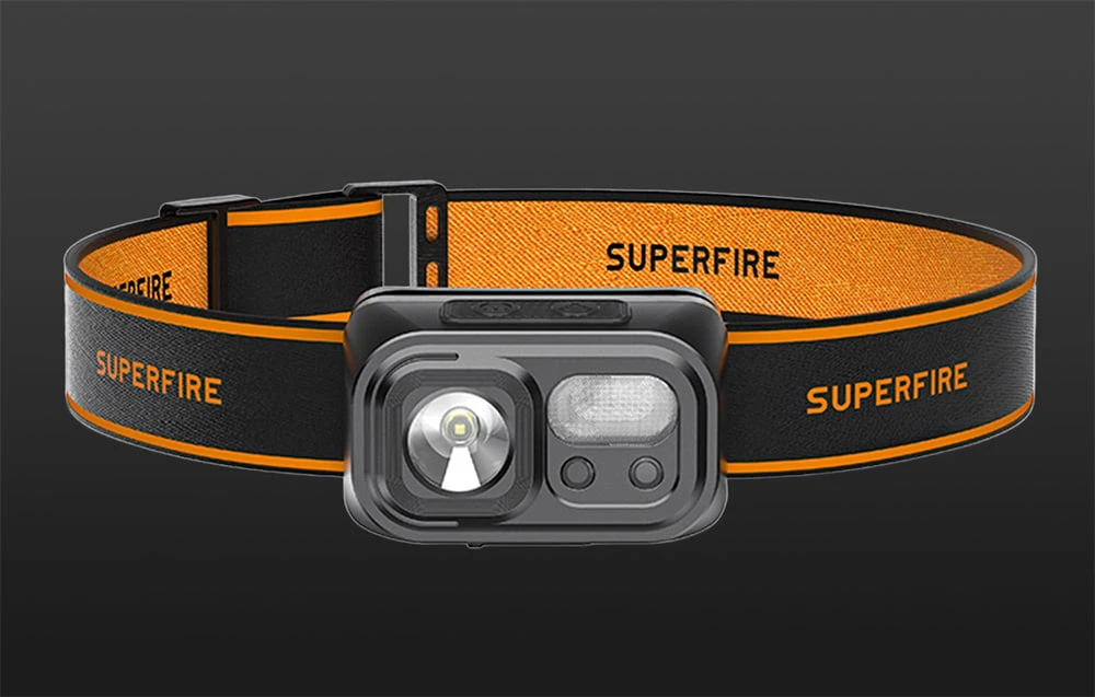 Superfire Žibintuvėlis ant galvos, įkraunamas USB C, 350lm, 2000mAh, su sensoriumi ON/OFF, balta-raudona aprašymas - Prekės nuotrauka