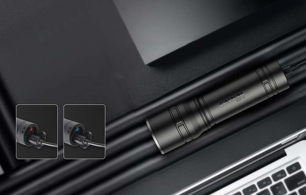 Žibintuvėlis Superfire S33-A, USB - juodas aprašymas - Prekės nuotrauka