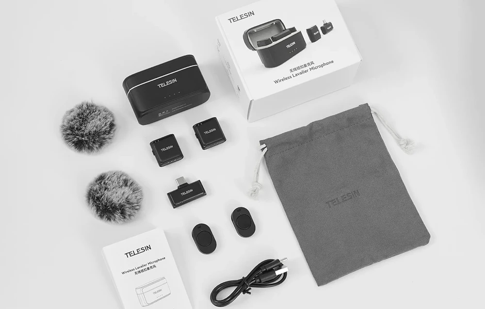 TELESIN belaidis mikrofonas su kaklaraiščiu + išorinė baterija telefonams (USB-C) aprašymas - Prekės nuotrauka TELESIN belaidis mikrofonas su kaklaraiščiu + išorinė baterija telefonams (USB-C) aprašymas - Prekės nuotrauka