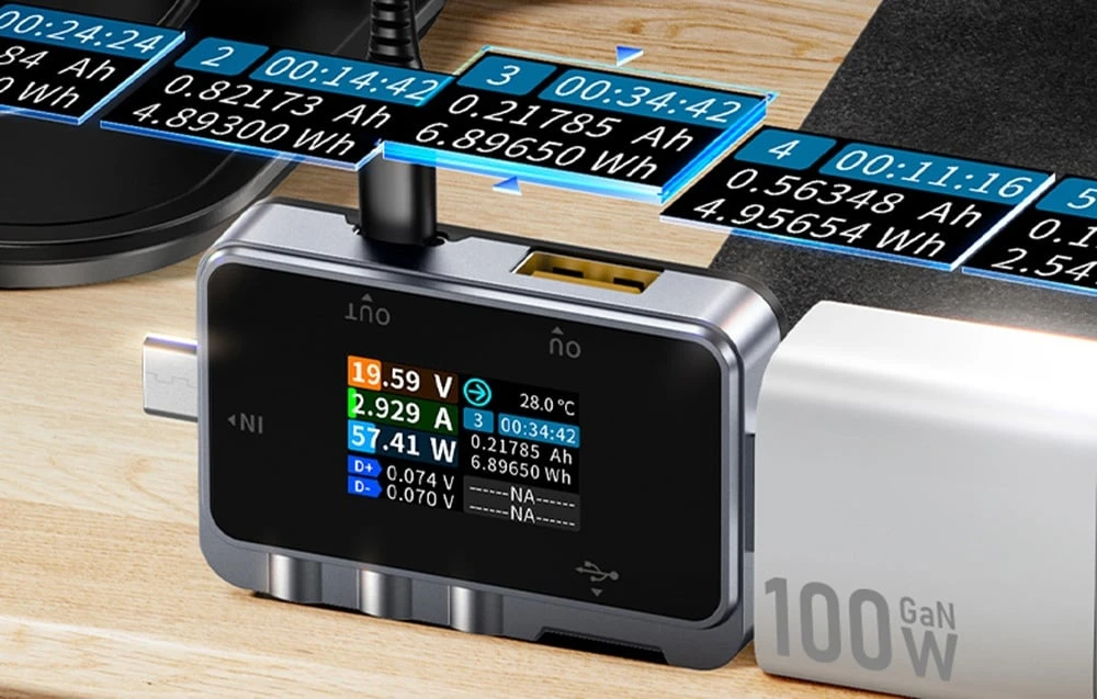USB testeris 2in1 FNIRSI FNAC-28 USB-C USB-A aprašymas - Prekės nuotrauka USB testeris 2in1 FNIRSI FNAC-28 USB-C USB-A aprašymas - Prekės nuotrauka