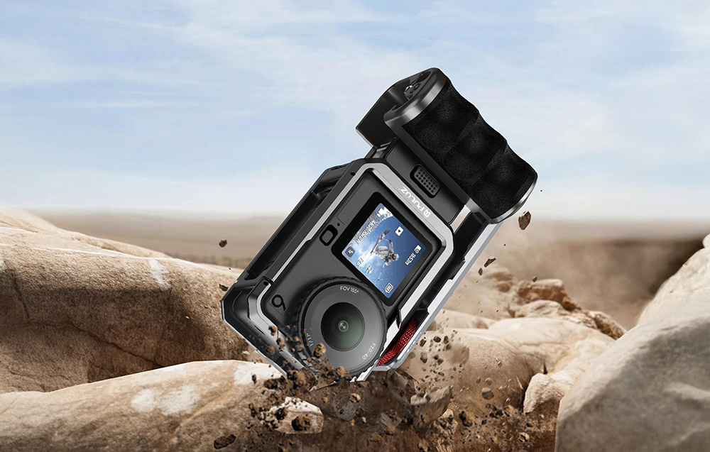 Titanium expansion cage with handle and additional Puluz connections for DJI Osmo Action 6 aprašymas - Prekės nuotrauka