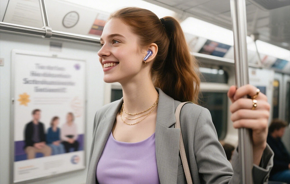 TWS QCY MeloBuds N70 ausinės (violetinė) aprašymas - Prekės nuotrauka