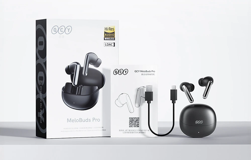 Ausinės TWS QCY MeloBuds Pro HT08, ANC (juoda) aprašymas - Prekės nuotrauka Ausinės TWS QCY MeloBuds Pro HT08, ANC (juoda) aprašymas - Prekės nuotrauka