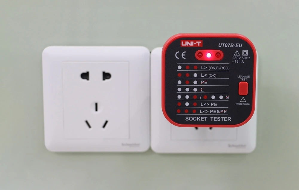 TINKLINIŲ LIZDŲ SU PATIKRINIMO FUNKCIJA TESTERIS RCD UT-07B-EU UNI-T aprašymas - Prekės nuotrauka TINKLINIŲ LIZDŲ SU PATIKRINIMO FUNKCIJA TESTERIS RCD UT-07B-EU UNI-T aprašymas - Prekės nuotrauka