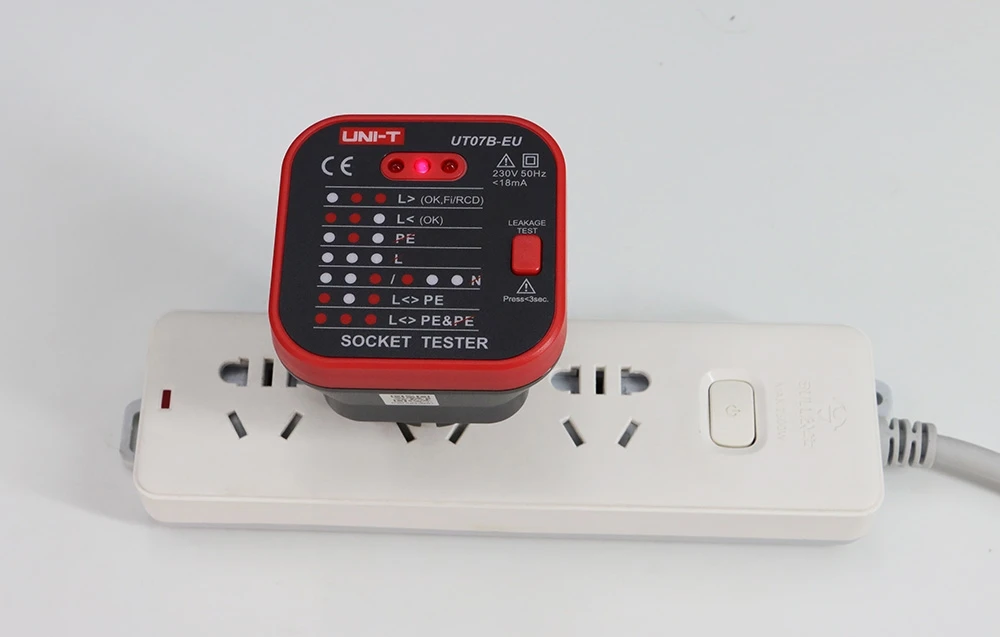 TINKLINIŲ LIZDŲ SU PATIKRINIMO FUNKCIJA TESTERIS RCD UT-07B-EU UNI-T aprašymas - Prekės nuotrauka TINKLINIŲ LIZDŲ SU PATIKRINIMO FUNKCIJA TESTERIS RCD UT-07B-EU UNI-T aprašymas - Prekės nuotrauka