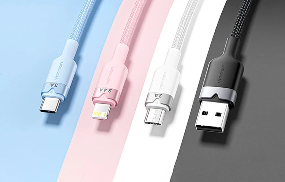 USB 2.0 A iki 3in1 3A laidas Vention CTPPG 1.5M (rožinis) aprašymas - Prekės nuotrauka