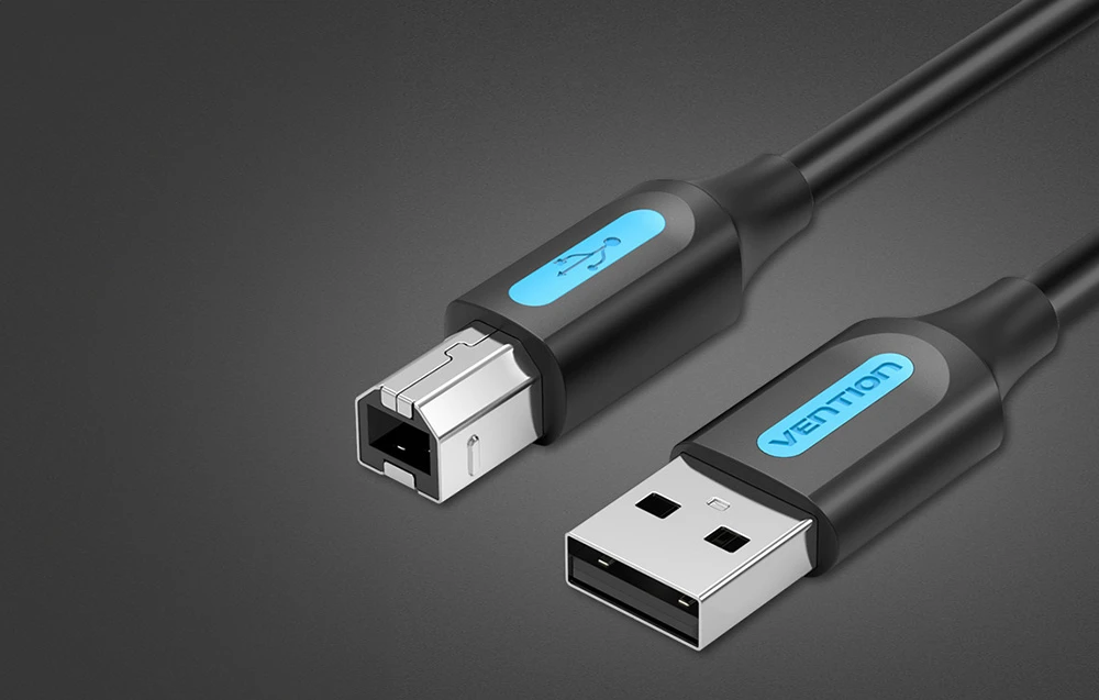 Vention USB 2.0 A - B kabelis COQBJ 2A 5m Juodas PVC aprašymas - Prekės nuotrauka Vention USB 2.0 A - B kabelis COQBJ 2A 5m Juodas PVC aprašymas - Prekės nuotrauka