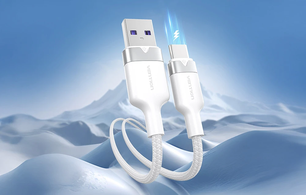 USB 2.0 A į USB-C 6A Vention CTOWF 1M kabelis (baltas) aprašymas - Prekės nuotrauka