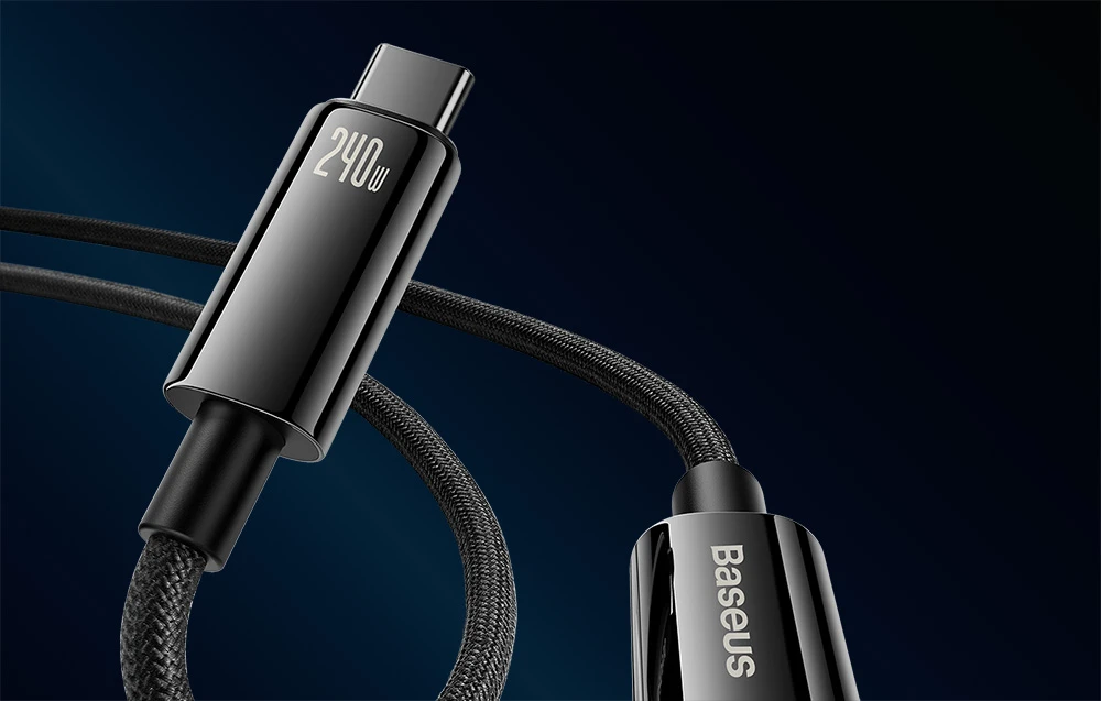 Baseus USB-C USB-C kabelis Tungsten Gold 240W 3m aprašymas - Prekės nuotrauka Baseus USB-C USB-C kabelis Tungsten Gold 240W 3m aprašymas - Prekės nuotrauka