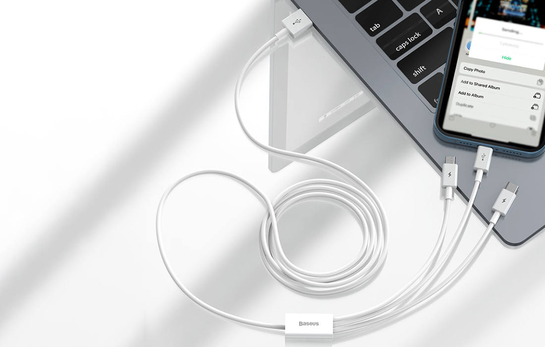 Kabelis Baseus Superior iš USB į microUSB+Lightning+Type-C 3.5A 1.5m baltas CAMLTYS-02 aprašymas - Prekės nuotrauka