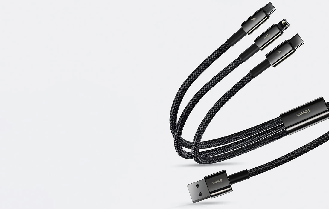 USB kabelis 3in1 Baseus Tungsten Gold USB micro USB / USB-C / Lightning 3.5A 1.5m - Juodas aprašymas - Prekės nuotrauka USB kabelis 3in1 Baseus Tungsten Gold USB micro USB / USB-C / Lightning 3.5A 1.5m - Juodas aprašymas - Prekės nuotrauka
