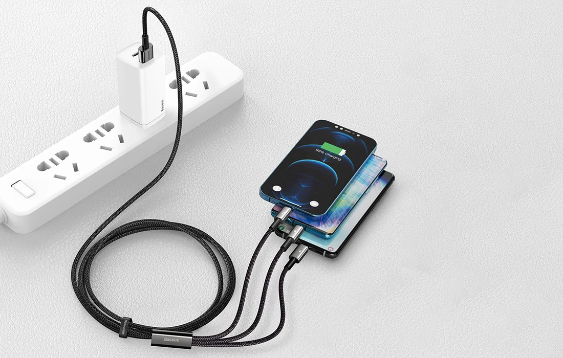 USB kabelis 3in1 Baseus Tungsten Gold USB micro USB / USB-C / Lightning 3.5A 1.5m - Juodas aprašymas - Prekės nuotrauka USB kabelis 3in1 Baseus Tungsten Gold USB micro USB / USB-C / Lightning 3.5A 1.5m - Juodas aprašymas - Prekės nuotrauka