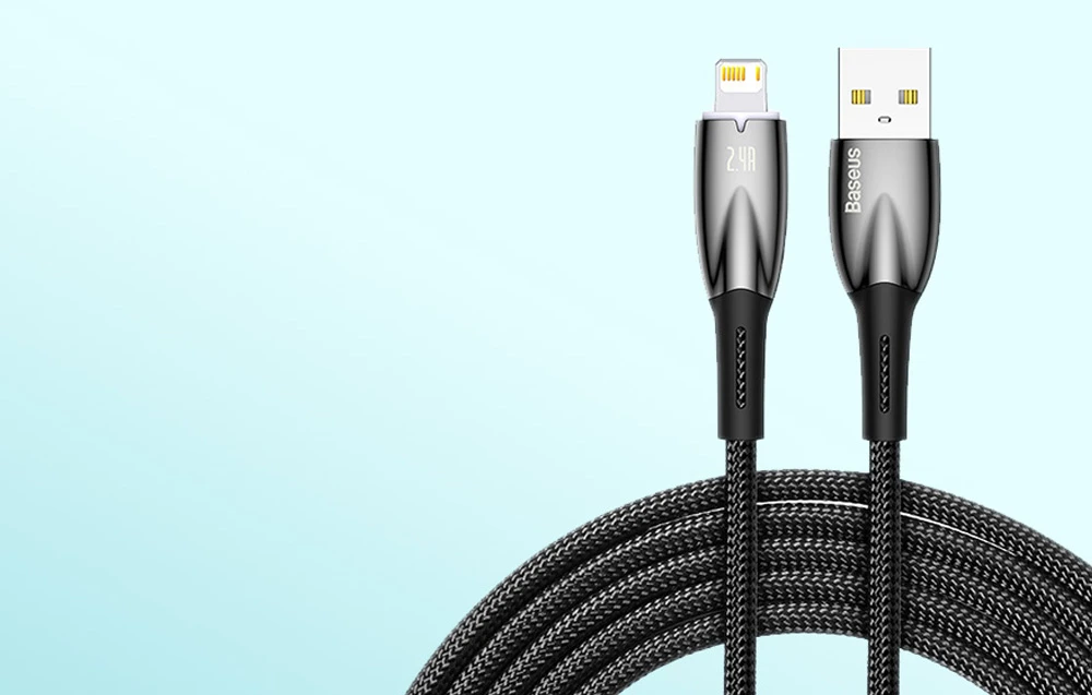 USB laidas, skirtas Lightning Baseus Glimmer Series, 2.4A, 2m (juodas) aprašymas - Prekės nuotrauka