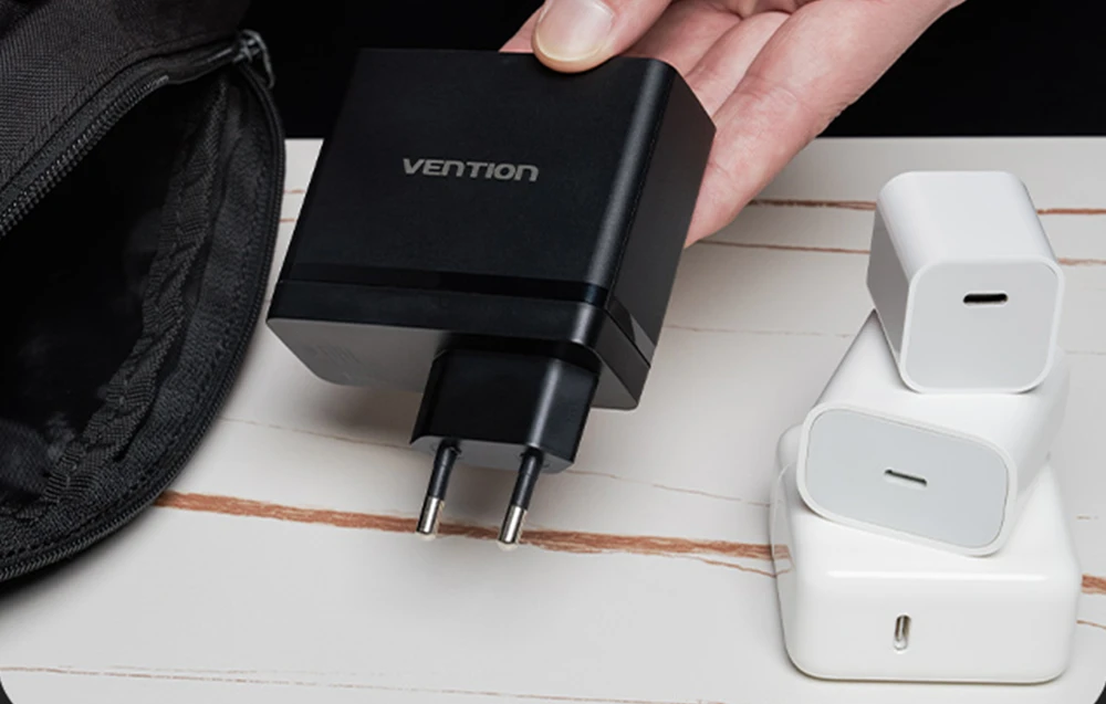 Vention FEGB0-EU 2xUSB-C 1xUSB-A 100W/100W/30W GaN tinklo įkroviklis (juodas) aprašymas - Prekės nuotrauka Vention FEGB0-EU 2xUSB-C 1xUSB-A 100W/100W/30W GaN tinklo įkroviklis (juodas) aprašymas - Prekės nuotrauka