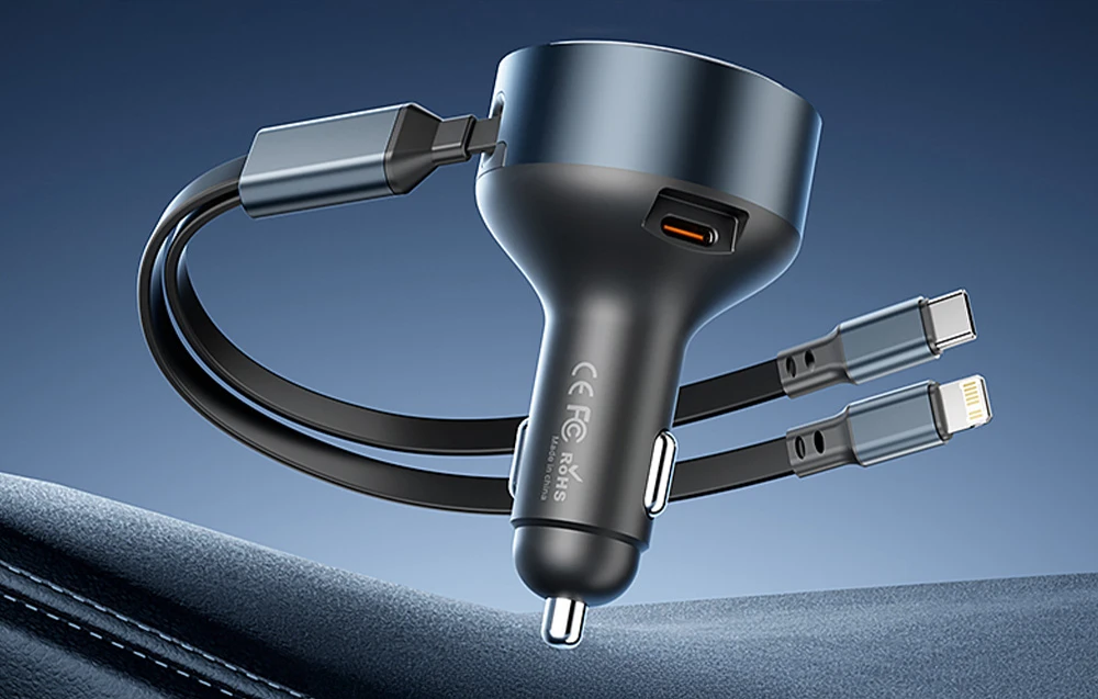 Vention FFOB0 USB-C automobilinis įkroviklis + USB-C/Lightning 30W laidas aprašymas - Prekės nuotrauka